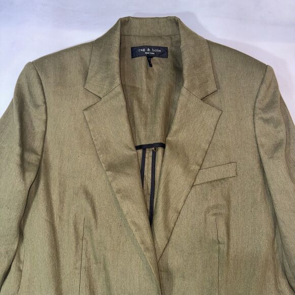 Rag & Bone Olive Army Green  Linen Blend Blazer Classic Women Size 4 - Picture 6 of 13